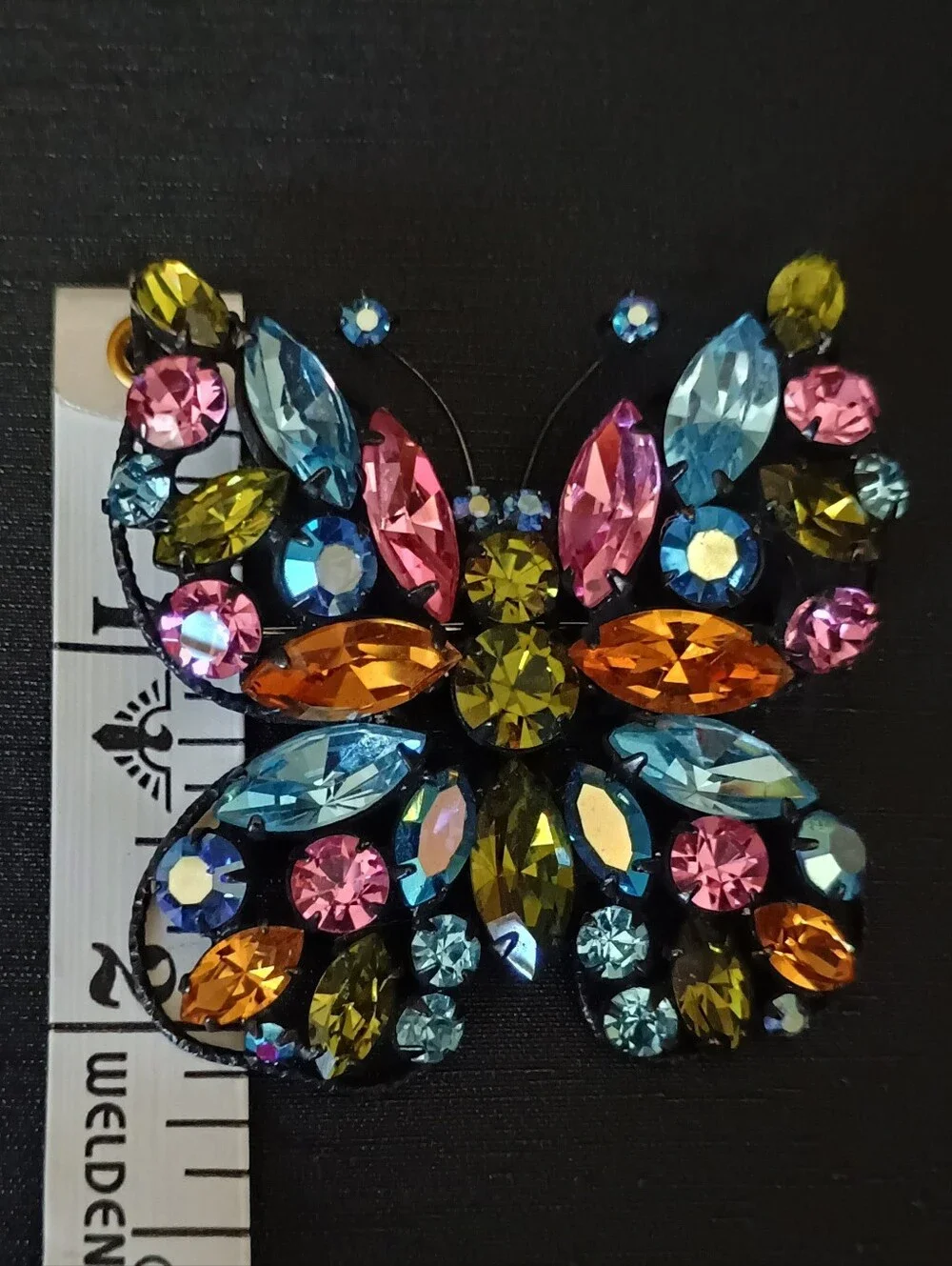 Vintage Regency Multicolor Crystal Butterfly Brooch - Women Jewelry
